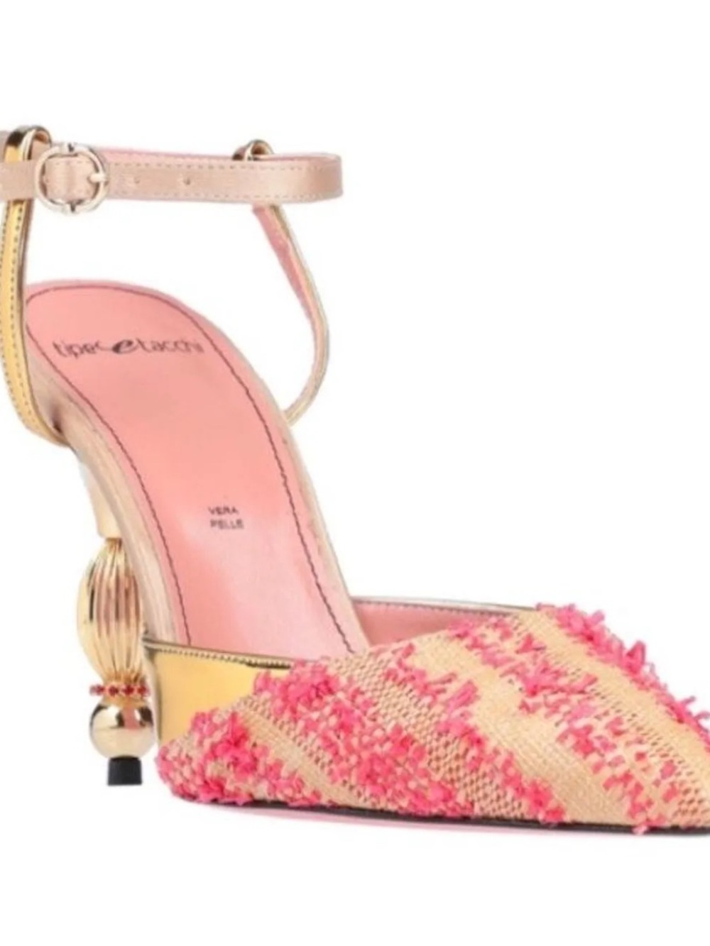 Vero Cuoio Pink & Gold Textured Pointed Ankle-Strap Heel
